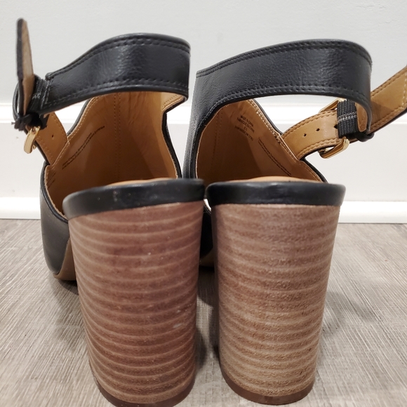 NEW 14th & Union Black Open Toe Block Heel Sandals - Picture 3 of 7